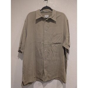 Alfani 100% Silk Button Up Shirt Short Sleeve‎ Relaxed Fit Tan XXL 0216